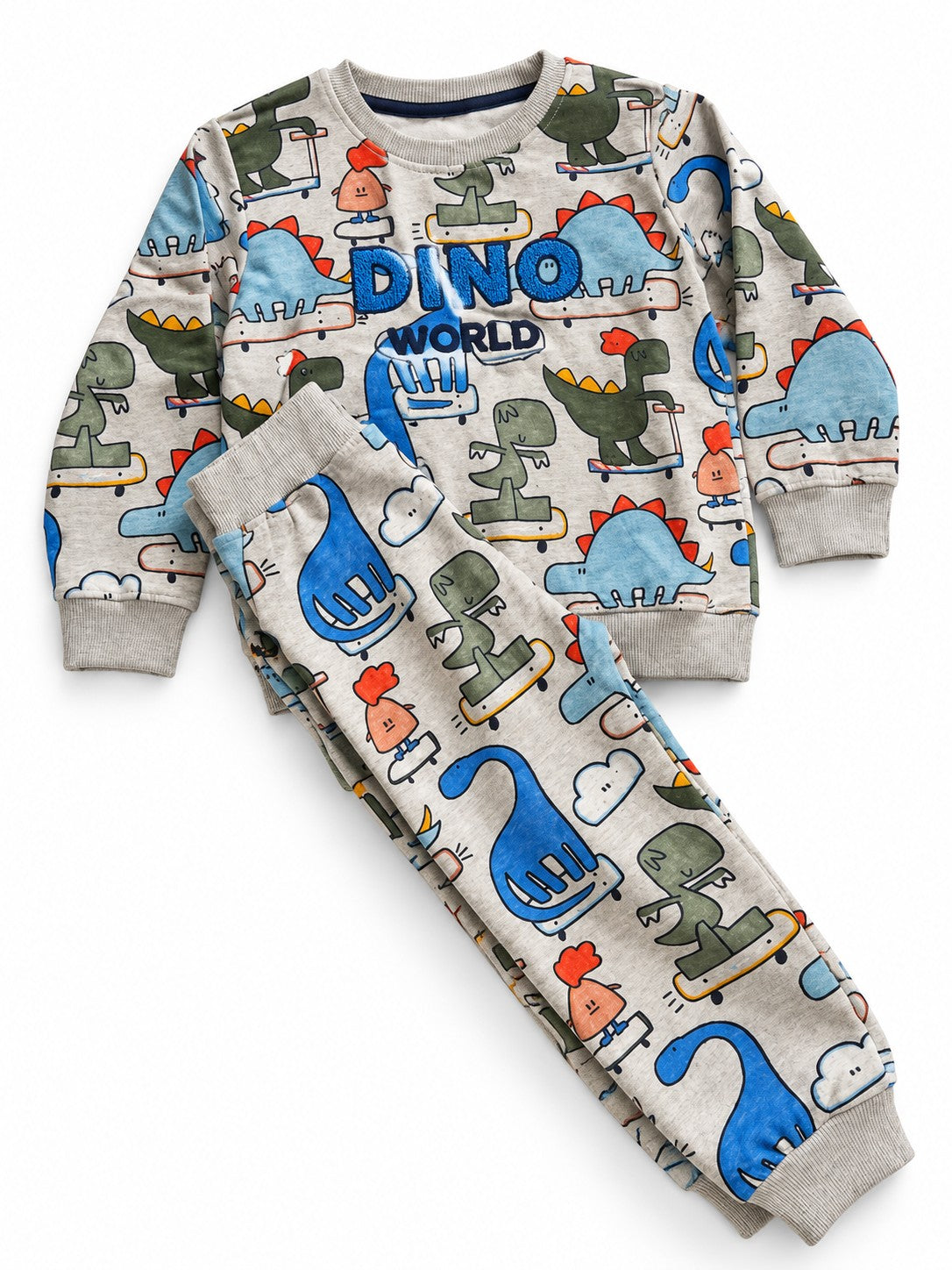 Dino World Skater Sweatshirt Set – Grey – CuddleBerry premium kidswear