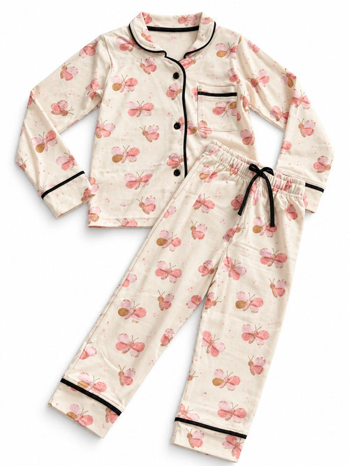 Butterfly Garden Pyjama Set – Cream – CuddleBerry premium kidswear