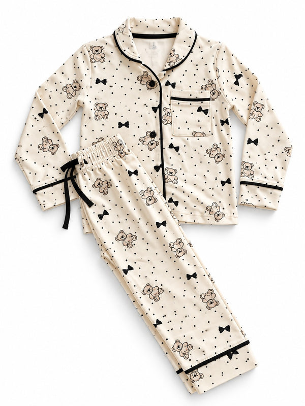 Teddy & Bows Pyjama Set – Cream – CuddleBerry premium kidswear