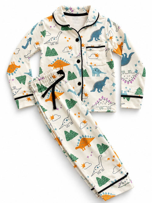 Dino Trails Pyjama Set – Cream