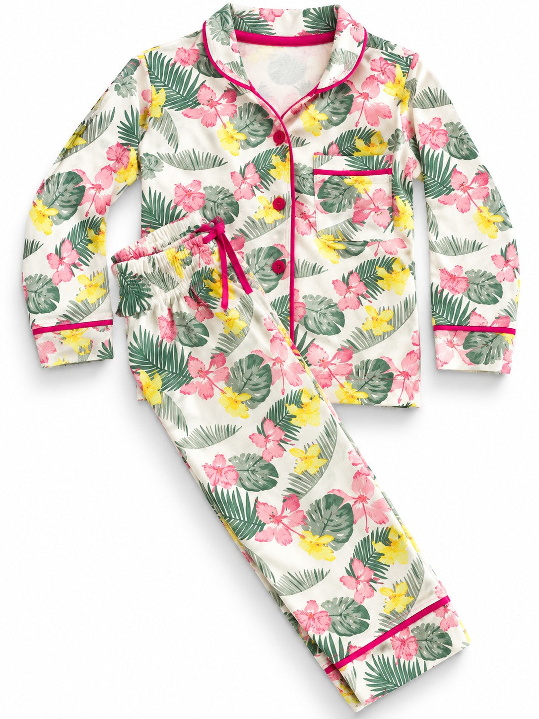 Tropical Blossom Pyjama Set – Pink & Green – CuddleBerry premium kidswear