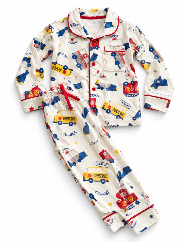 Little Wheels Pyjama Set – Cream – CuddleBerry premium kidswear