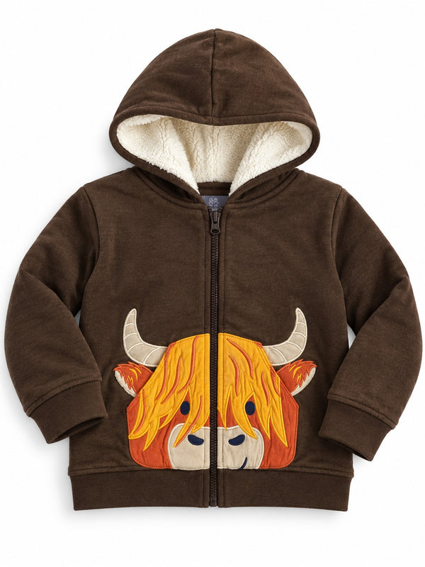 Highland Cow Sherpa Hoodie – Brown – CuddleBerry premium kidswear
