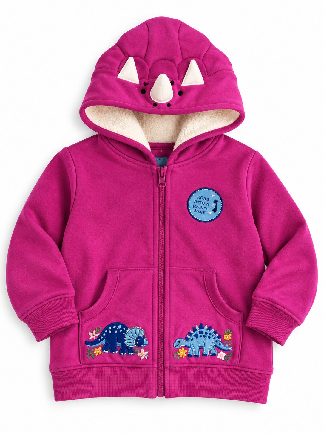 Roar Dino Hood Zip Hoodie – Fuchsia – CuddleBerry premium kidswear