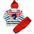 Whale stripe knit set with red beanie and pants